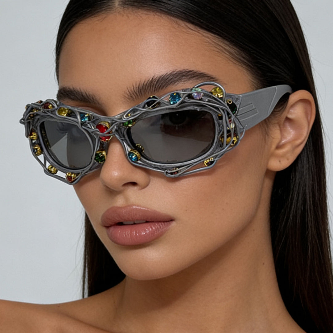 Ladies striking designer sunglasses with rhinestone applications Bowlift