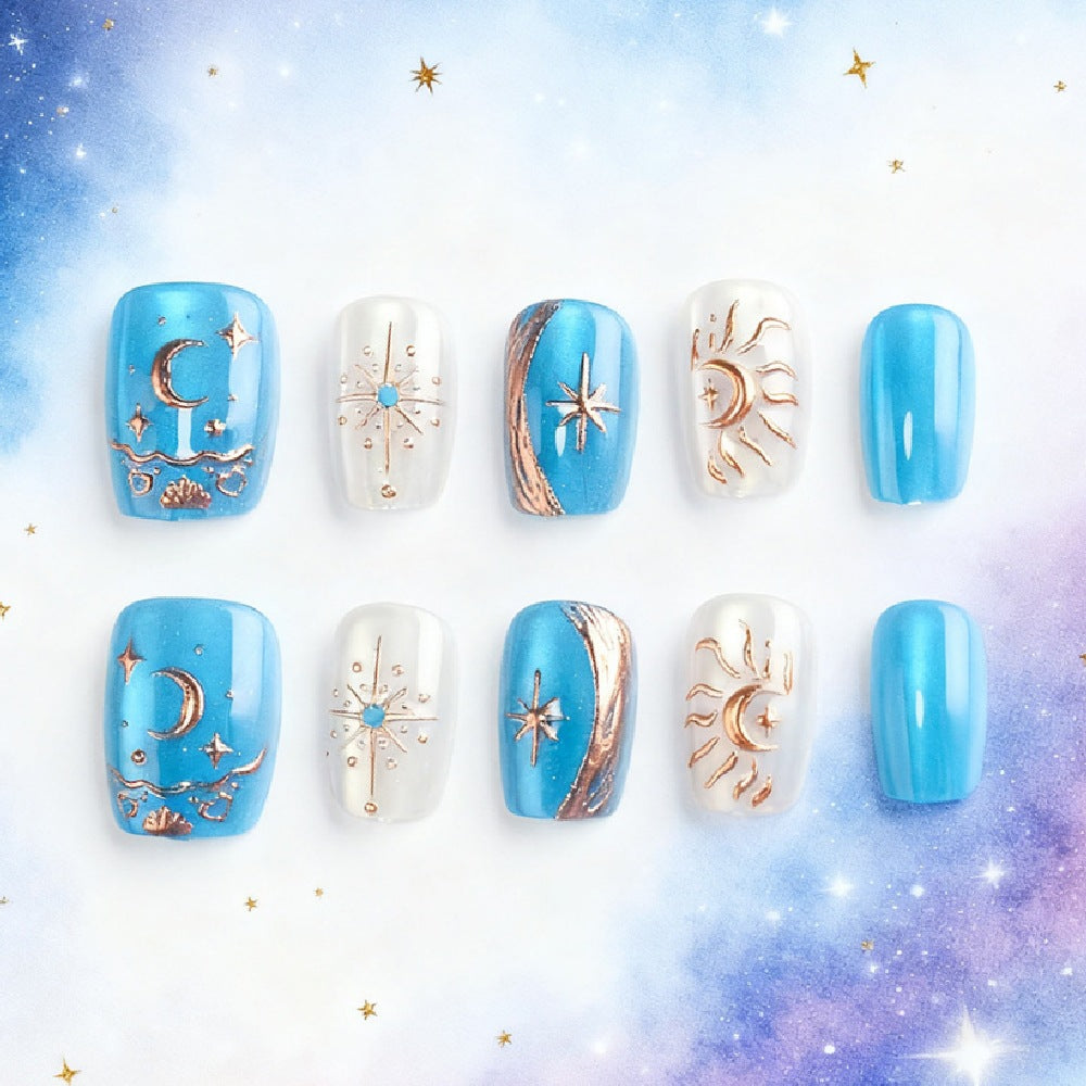 Celestial-Themed Press-On Nail Art Bowlift