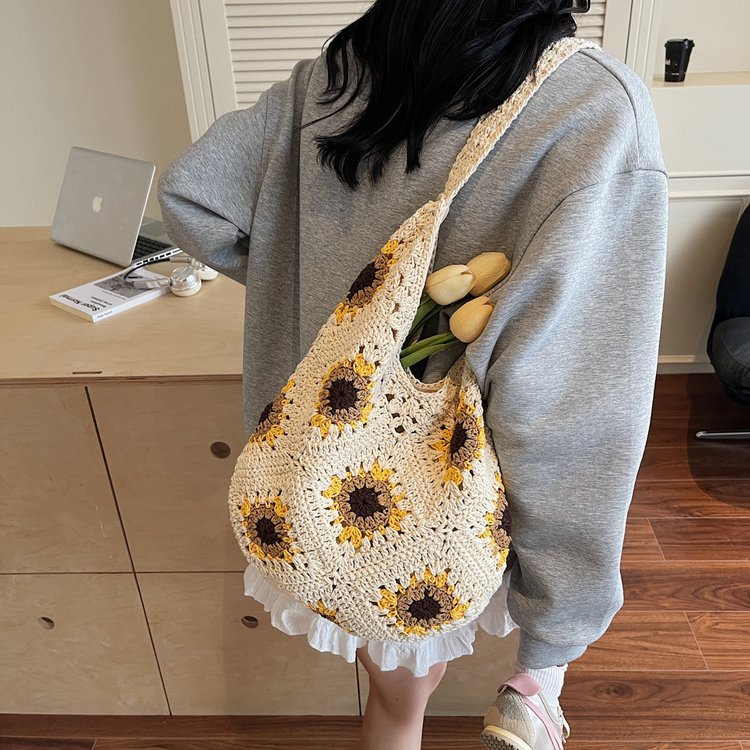 Macrame Shopper with Colorful Flower Pattern Bowlift