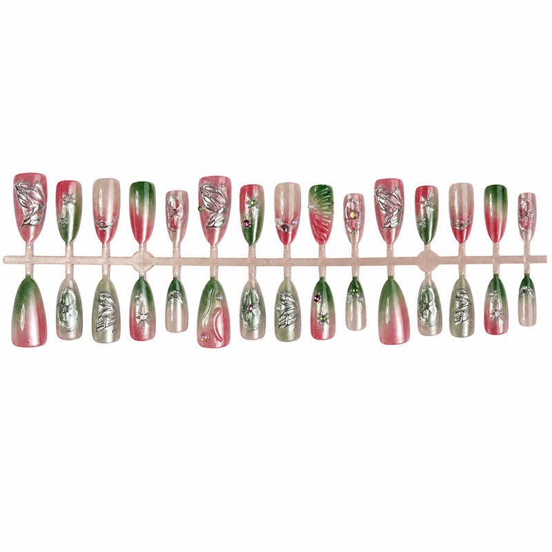 Decorative Press-On Nail Art Set with Botanical Designs Bowlift
