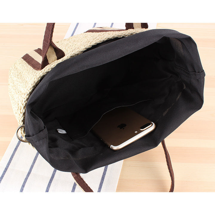 Handbag Made of Braided Natural Material with Removable Leather Strap Bowlift