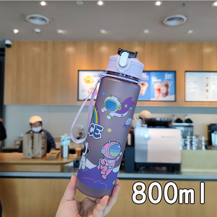 Women's water bottle in space design with practical carrying strap Bowlift