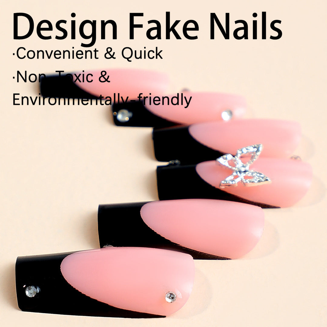 Acrylic nail set with elegant rhinestone details and modern designs Bowlift