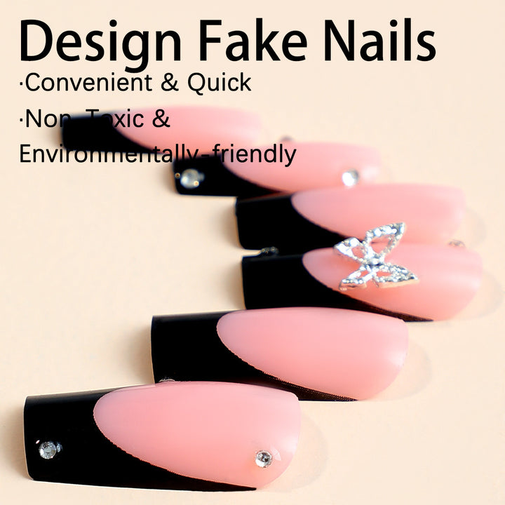 Acrylic nail set with elegant rhinestone details and modern designs Bowlift