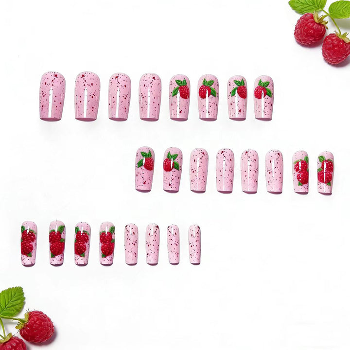 Artificial nails with Playful Raspberry Design Bowlift