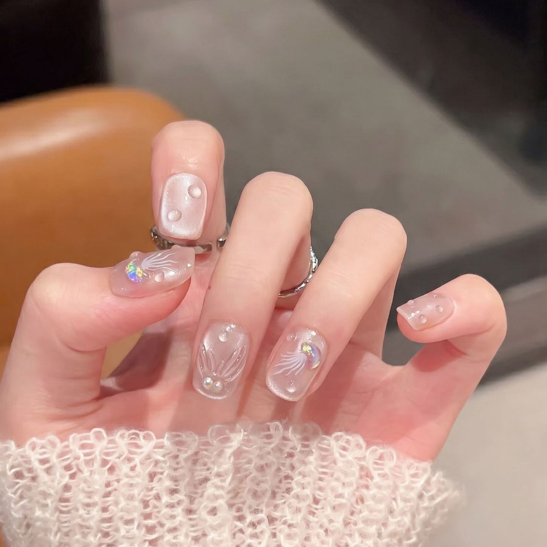 Elegant Press-On Nail Art Set with 3D Flourish Design Bowlift