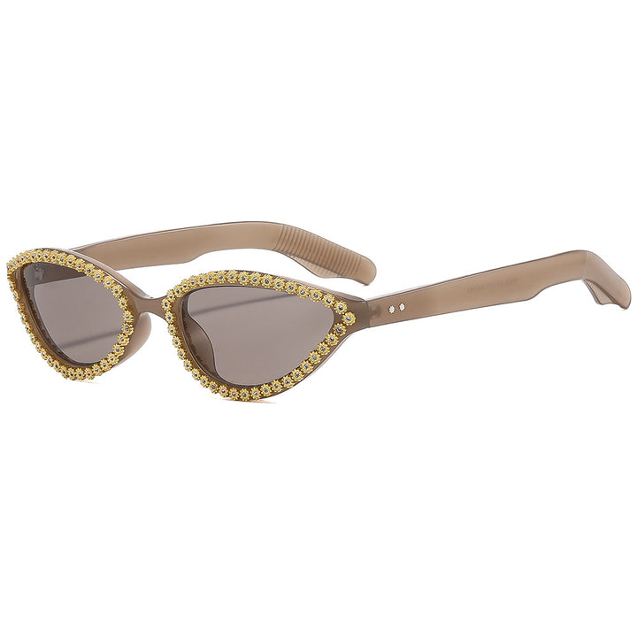 Ladies Glamorous Cat-Eye Sunglasses with Sparkling Flower Accents Bowlift