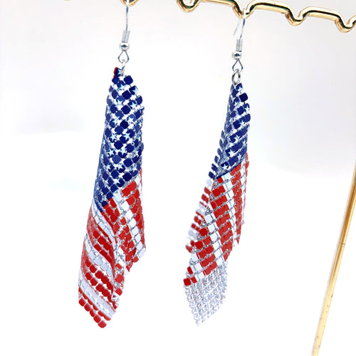 Women's nan long patriotic mesh tassel dangle earrings Bowlift
