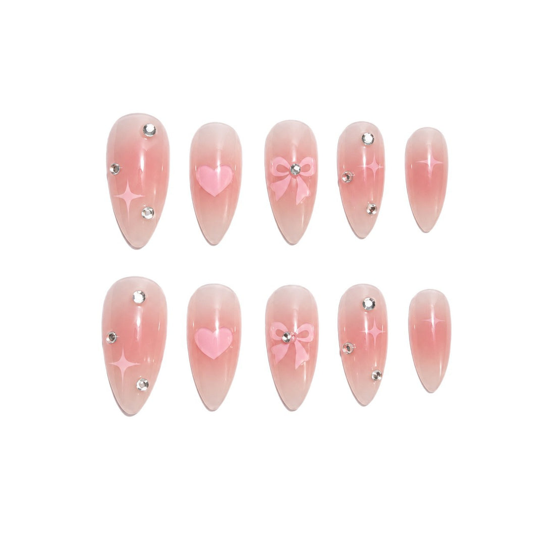 Artificial nails with romantic heart and bow design Bowlift