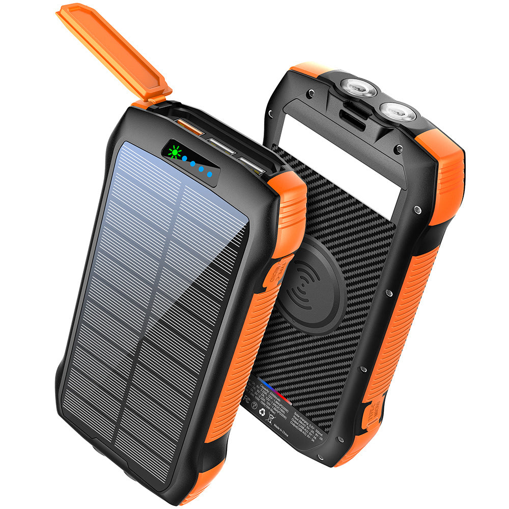 Solar-powered power bank with wireless charging function and LED flashlight Bowlift