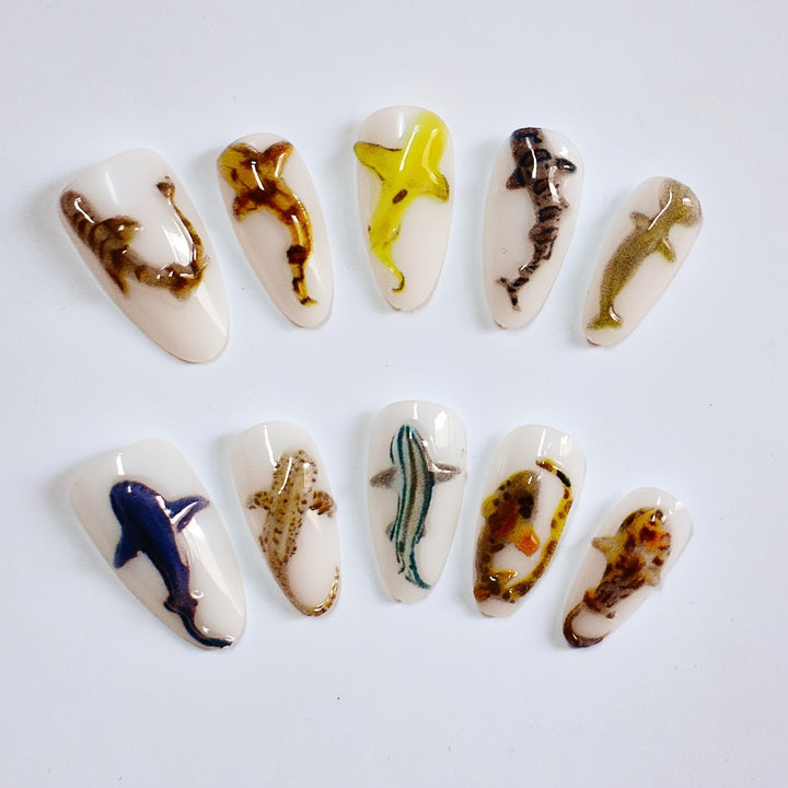 Artistic Shark-Themed Nail Art Extensions Bowlift
