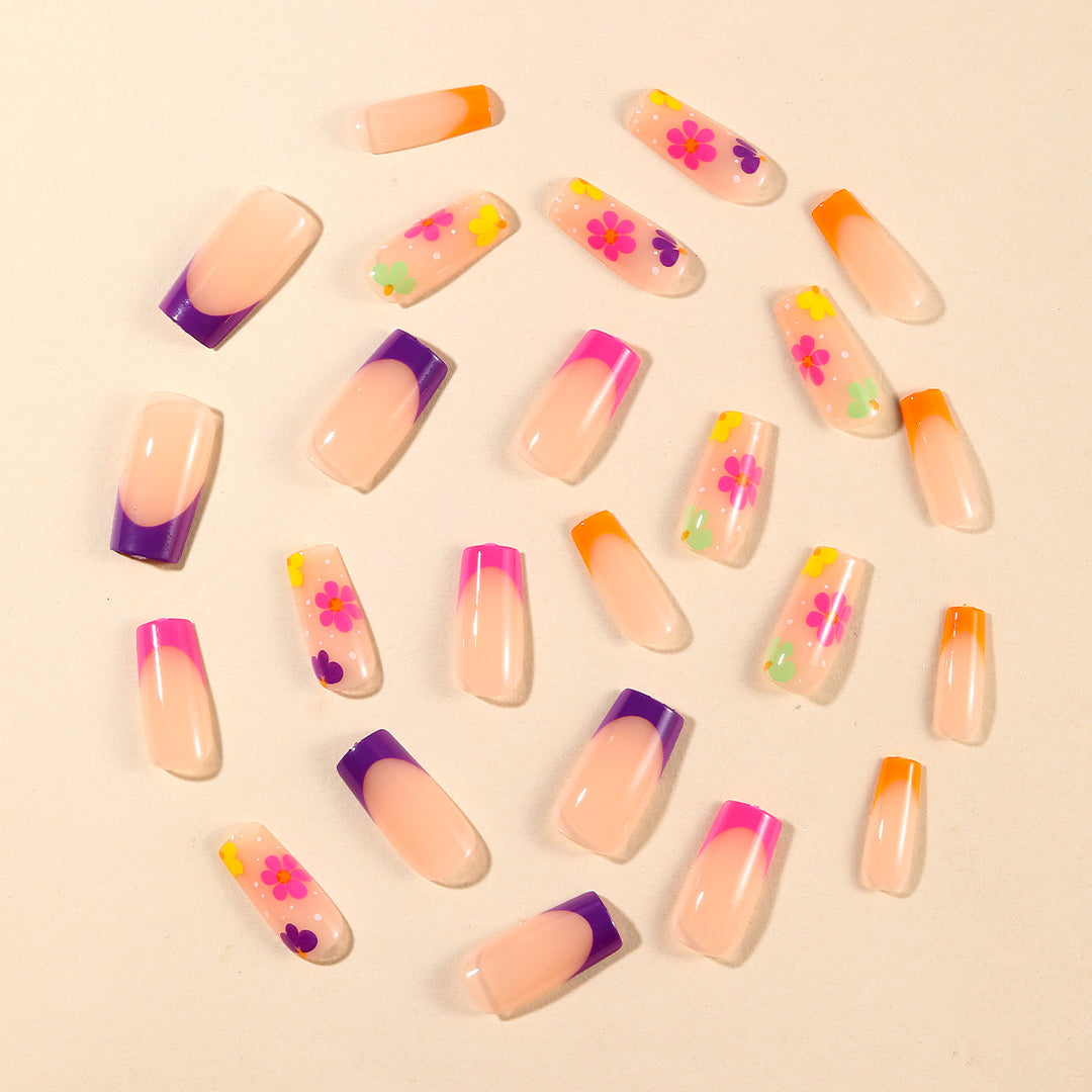 Vibrant Floral Nail Art Extensions Bowlift