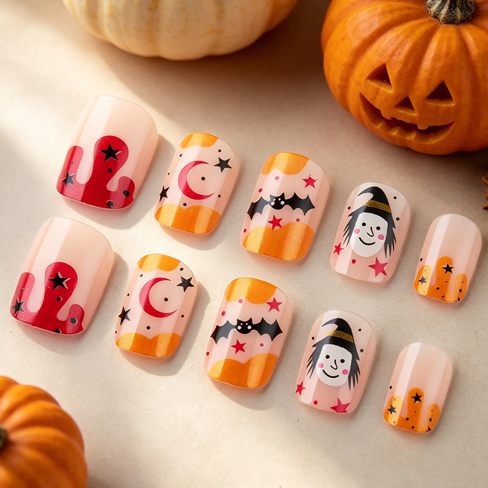 Whimsical Halloween-Themed Press-On Nail Art Set Bowlift