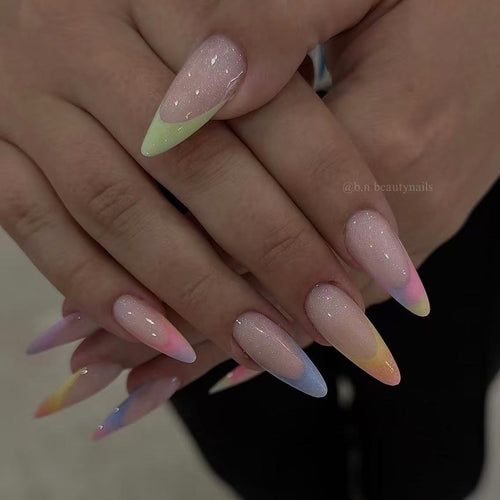 Artificial nail set with trendy gradient color and glitter accents Bowlift