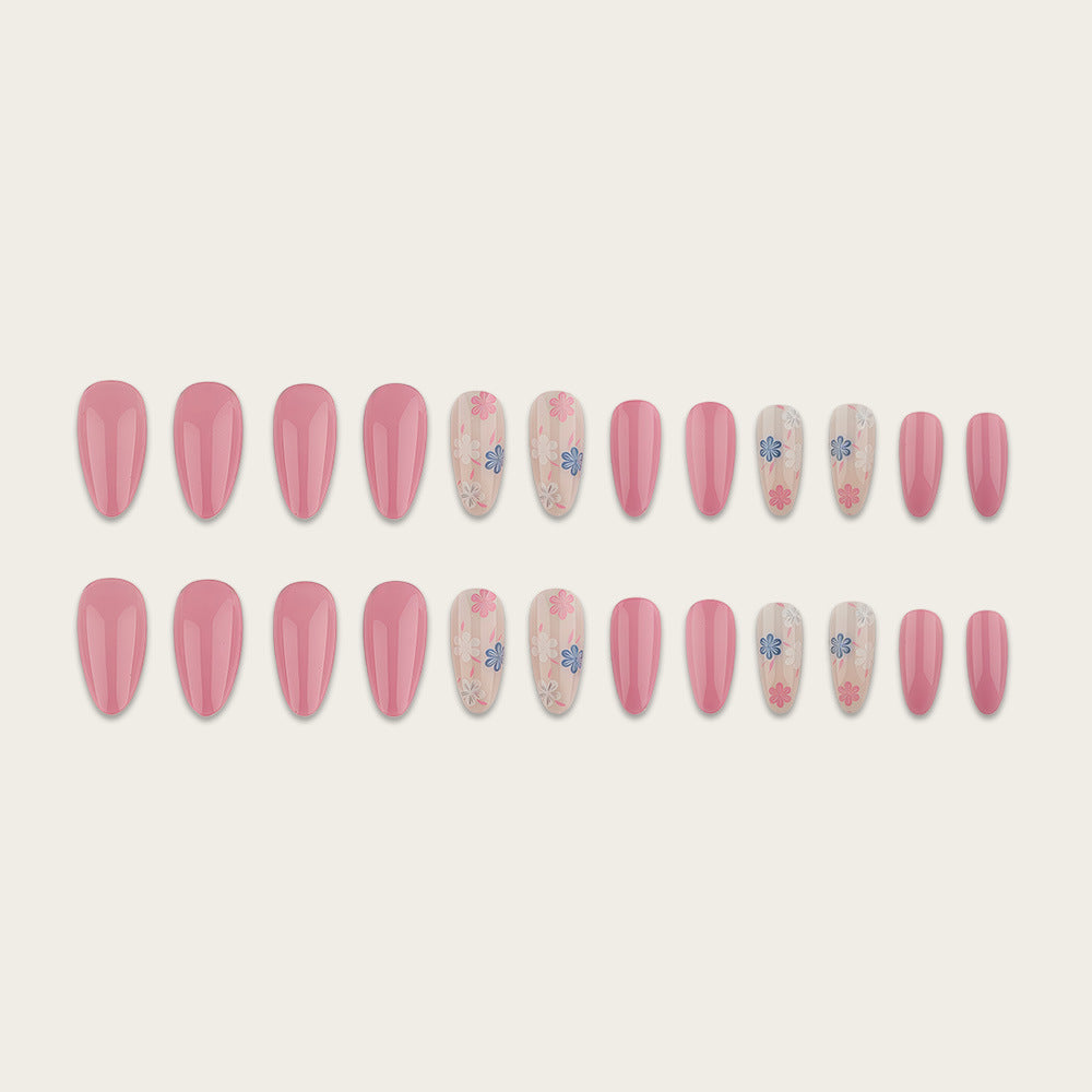 Artful Nail Extensions with Flower Pattern Bowlift