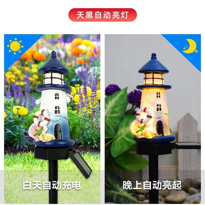 Solar-Powered Coastal Lighthouse Garden Stake Light With Warm LED Resin Lantern And Dusk-To-Dawn Sensor Bowlift