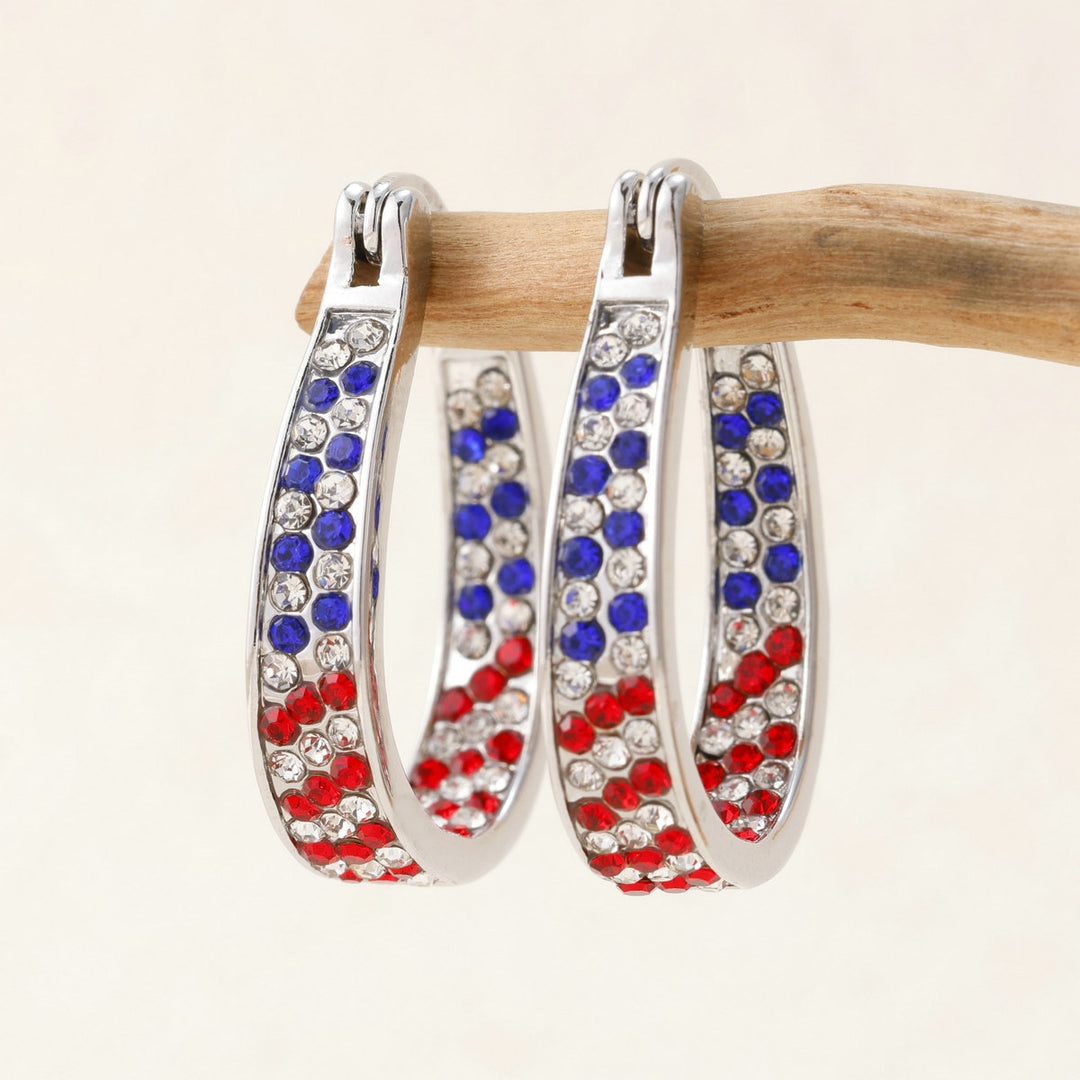 Women's Pavé Hoop Earrings with Crystal Decoration and Hinge Closure Bowlift