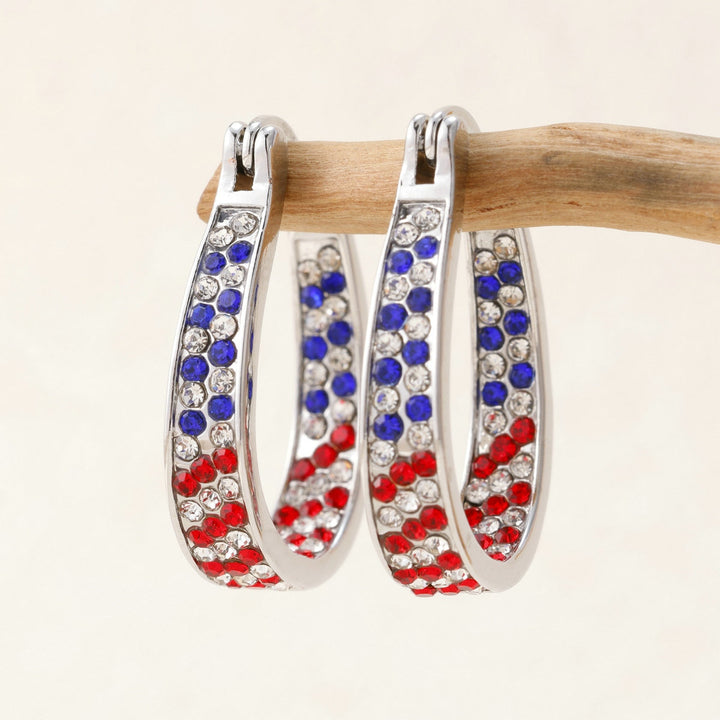 Women's Pavé Hoop Earrings with Crystal Decoration and Hinge Closure Bowlift