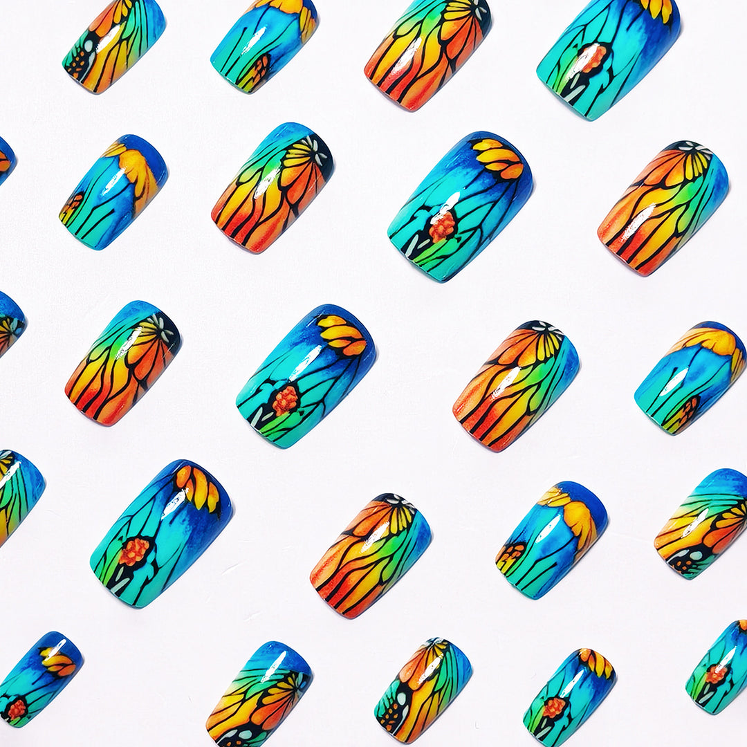Artificial nails with floral design and bright colors Bowlift