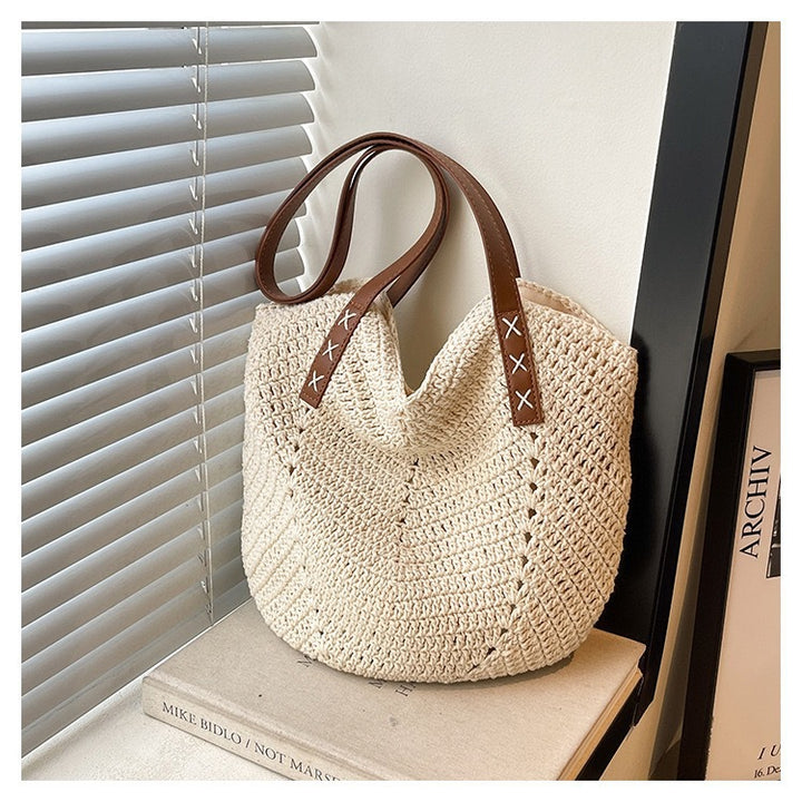 Handmade Beach Bag Made of Natural Material with Decorative Leather Accents Bowlift