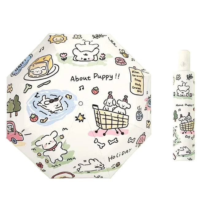 Women's Foldable Umbrella with Playful Dog Design Bowlift