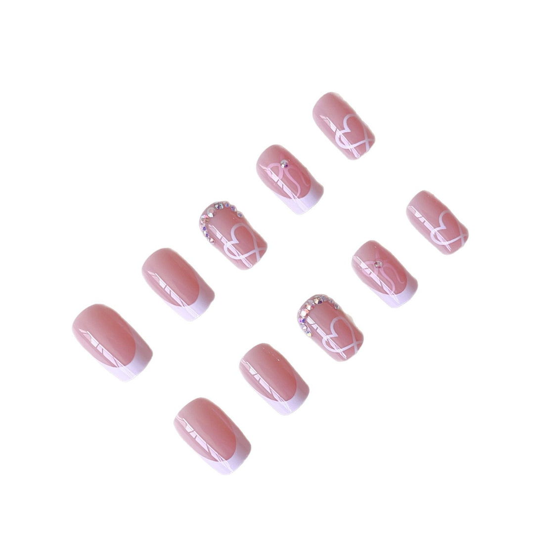 Elegant Nail Art Set with Heart Designs and Rhinestone Details Bowlift