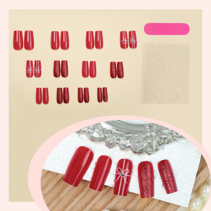 Festive Glittering Press-On Nail Art Set Bowlift