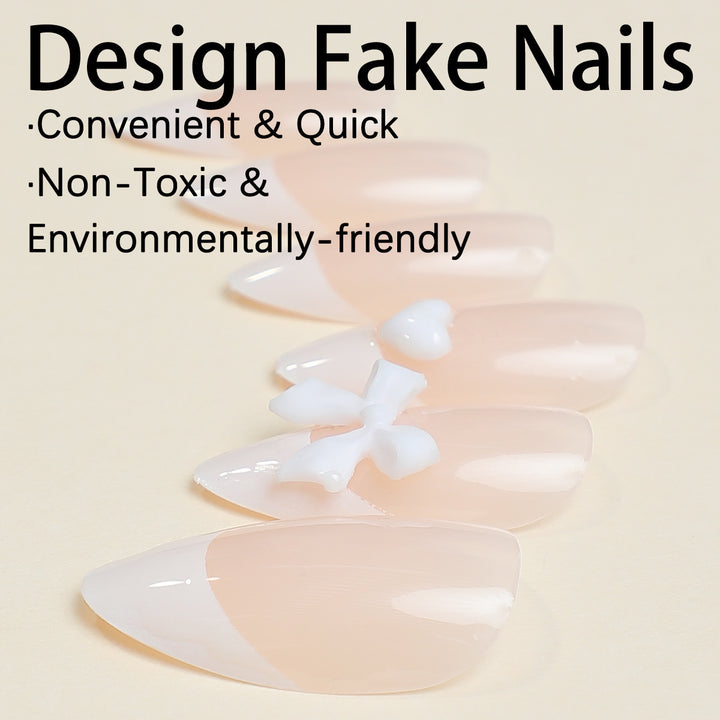 Artificial nail set with decorative French tip design Bowlift
