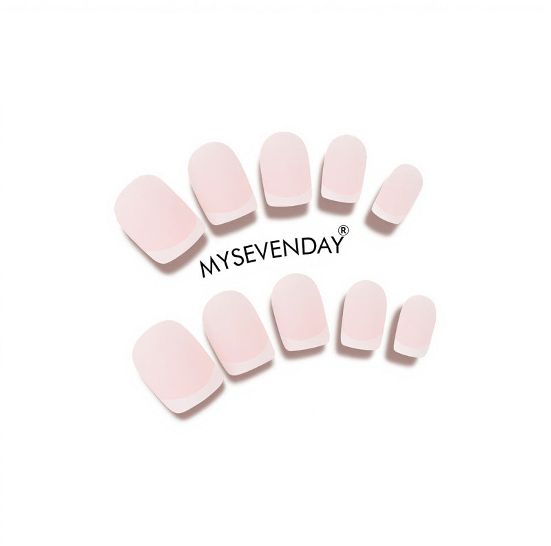 Matte French Tip Press-On Nail Set Bowlift