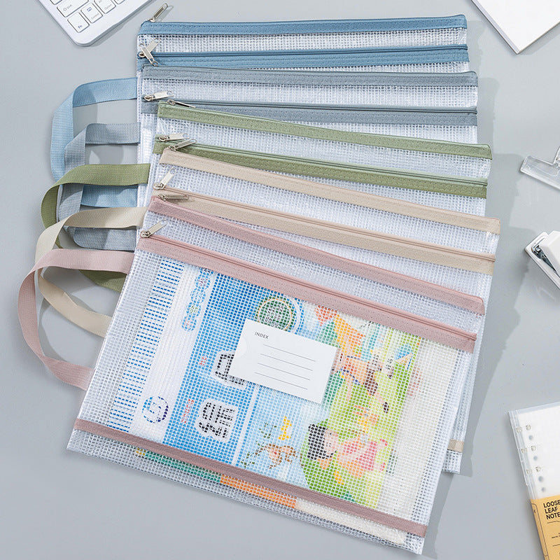 Transparent Mesh Zipper Pouch Set with Wrist Strap Stationery Organizer Bowlift