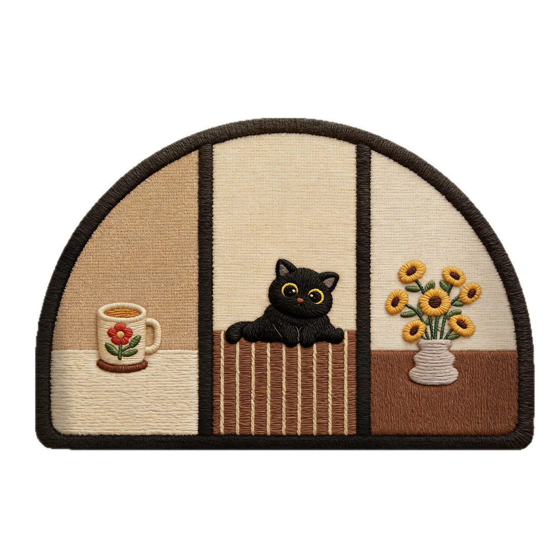 Cute Cat-Themed Half-Moon Area Rug Bowlift