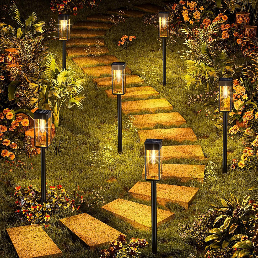 Outdoor Waterproof Vintage Glass Post Lantern With LED Filament Bulb And Ground Stake Bowlift