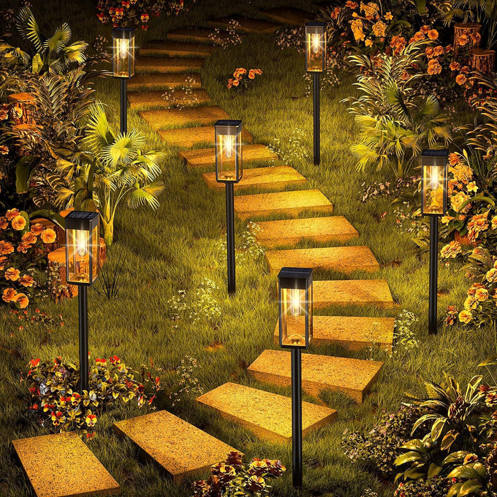 Outdoor Waterproof Vintage Glass Post Lantern With LED Filament Bulb And Ground Stake Bowlift