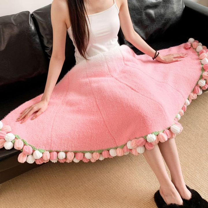 Poncho with Colorful Pom Pom Trim Bowlift