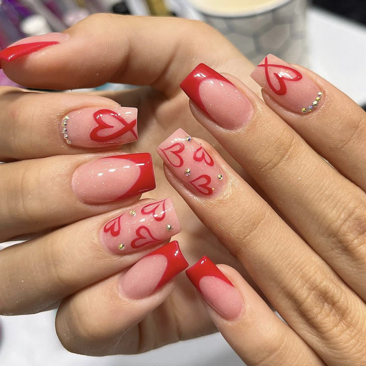 Decorative Heart-Inspired Acrylic Nail Art Extensions Bowlift