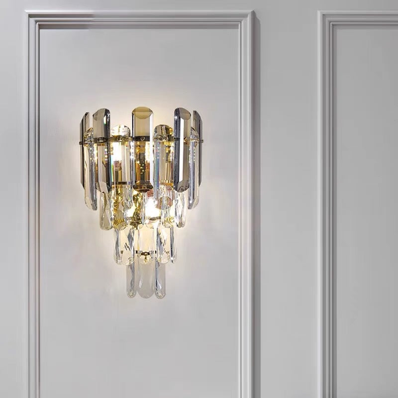 Crystal Tiered LED Wall Sconce Luxury Glass Chandelier Bowlift