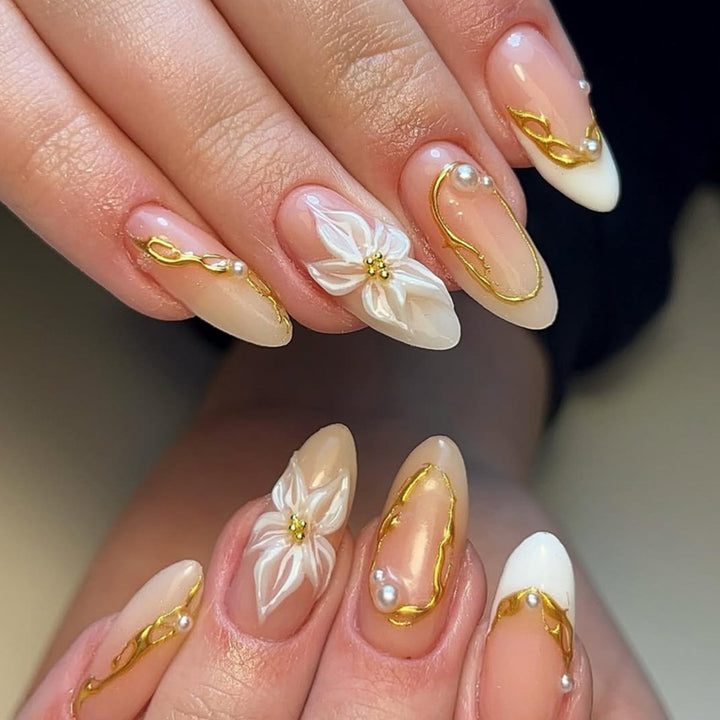 Floral Pearl Accent Nail Art Bowlift