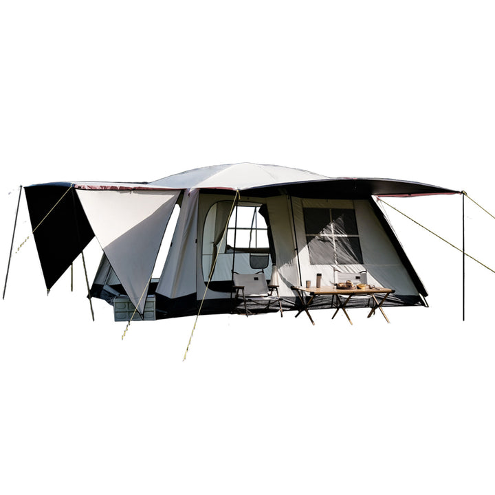 large family capacity blackout PVC dome tent with triple-door multi-window living area Bowlift