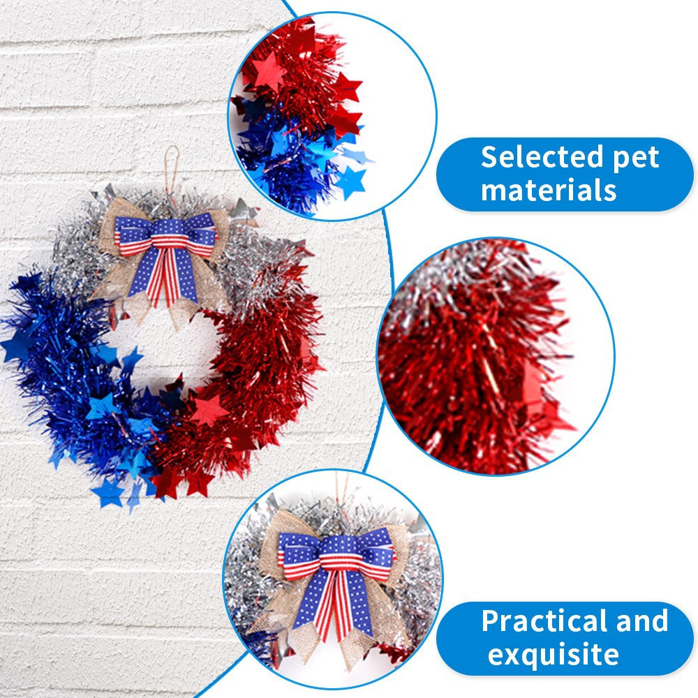 Unisex nan festive tinsel-glitter wreath with star appliqué and jute ribbon bow Bowlift