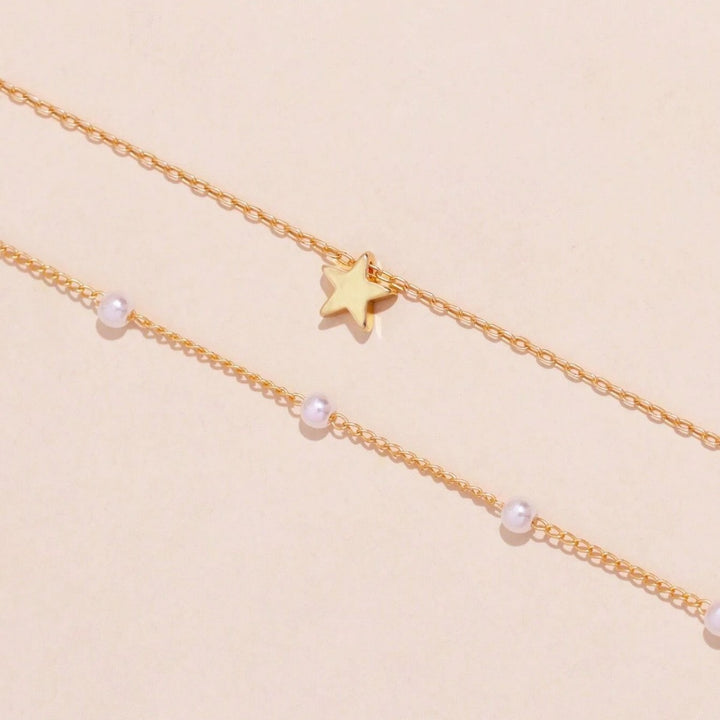 Layered Pearl and Star Pendant Necklace Bowlift