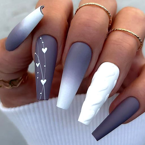 Elegant Heart-Designed Long Stiletto Press-On Nails Bowlift