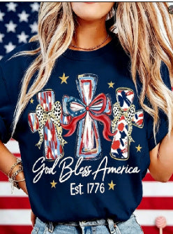 Women's nan patriotic graphic cotton tee with cross ribbon print Bowlift