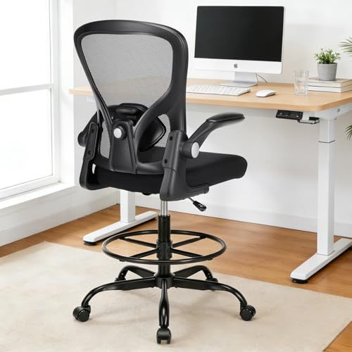 Space-Saving Flip-Up Arm Office Chair Bowlift