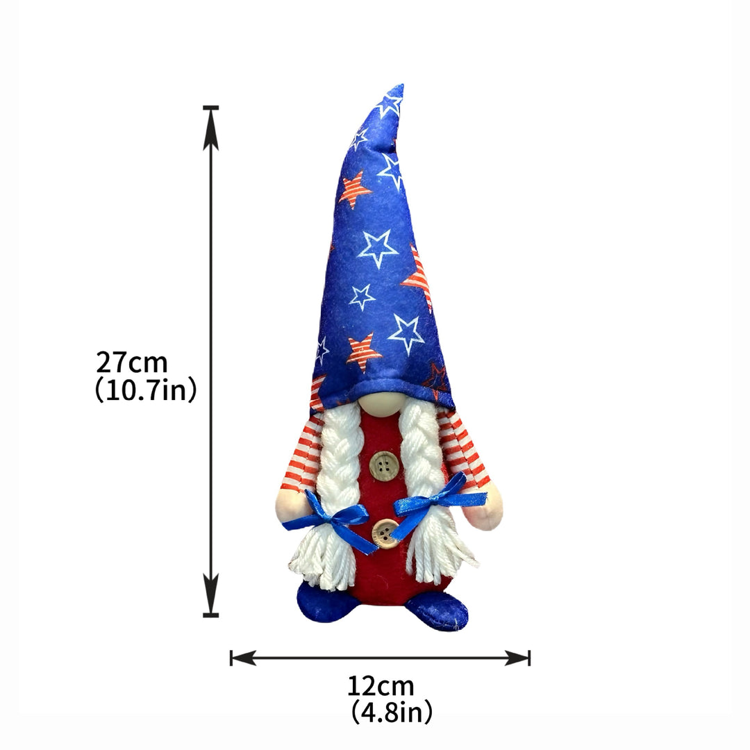 Unisex nan patriotic plush standing gnome ornament with tall star-spangled hat and long faux beard Bowlift