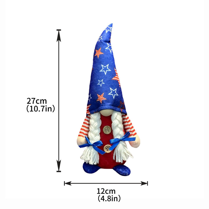 Unisex nan patriotic plush standing gnome ornament with tall star-spangled hat and long faux beard Bowlift
