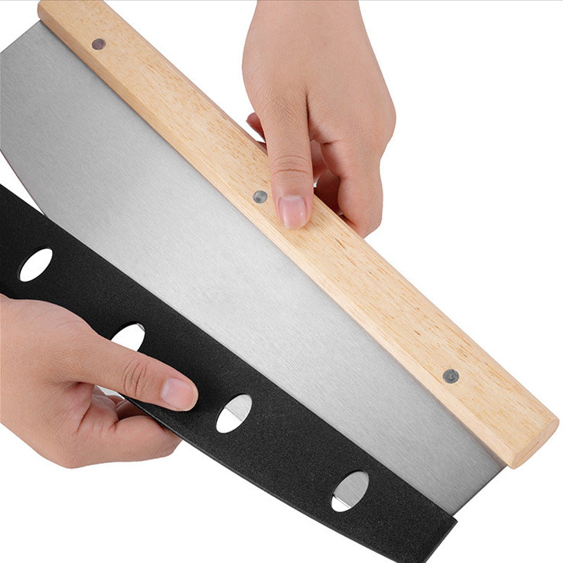 folding wooden handle aluminum pizza peel with removable dough scraper and bench knife set Bowlift
