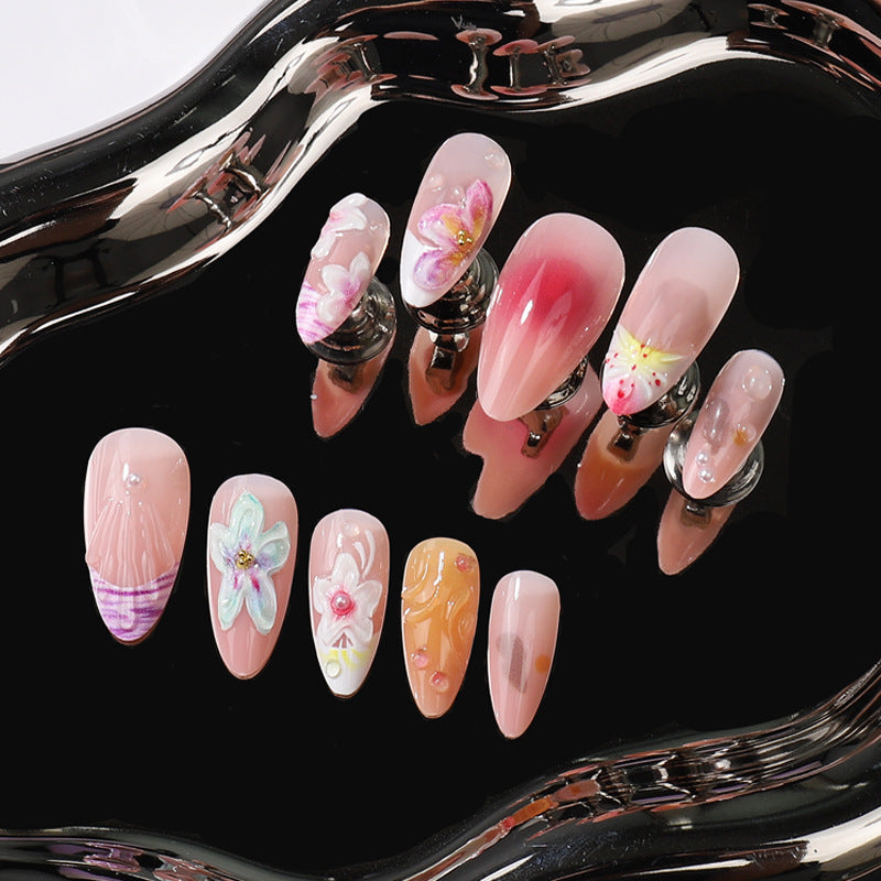 Artistic Floral Press-On Nail Set Bowlift
