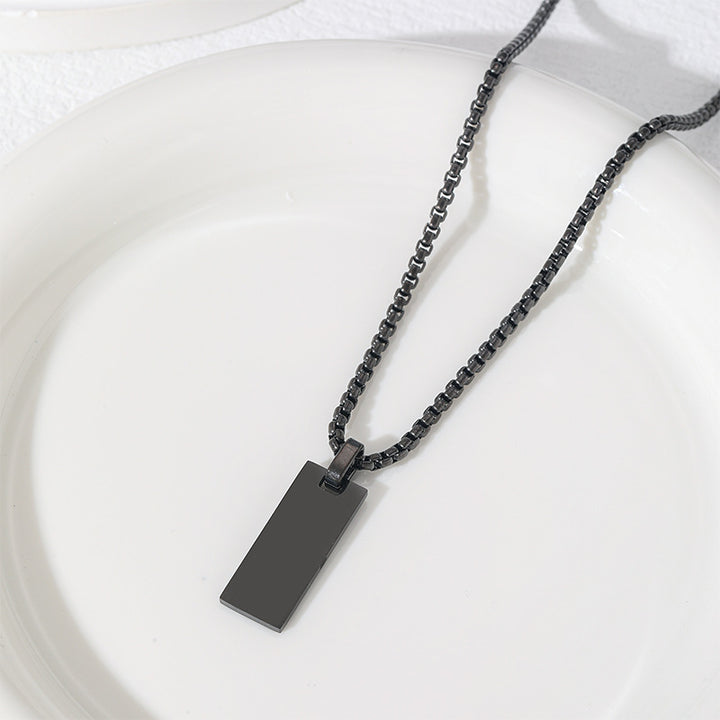 Minimalist Polished Rectangular ID Pendant Necklace with Box Chain Bowlift