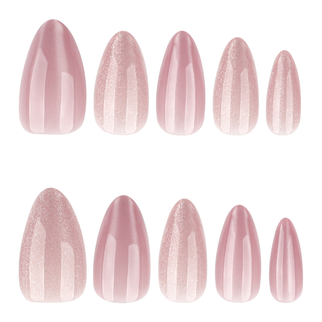 Glamorous artificial nails with glitter and pearlescent effect Bowlift