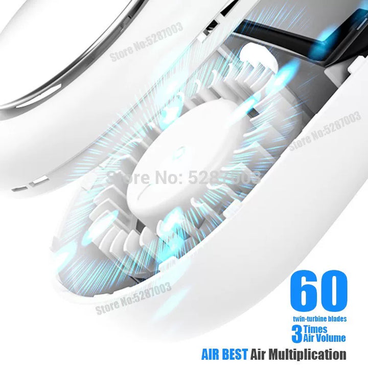 Women's one size portable bladeless rechargeable hands-free neck fan with whisper-quiet brushless motors and adjustable air flow Bowlift